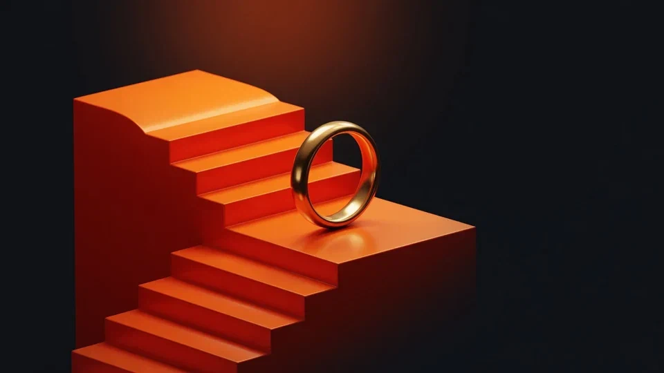 Orange stepped platforms and an amber ring on a dark background