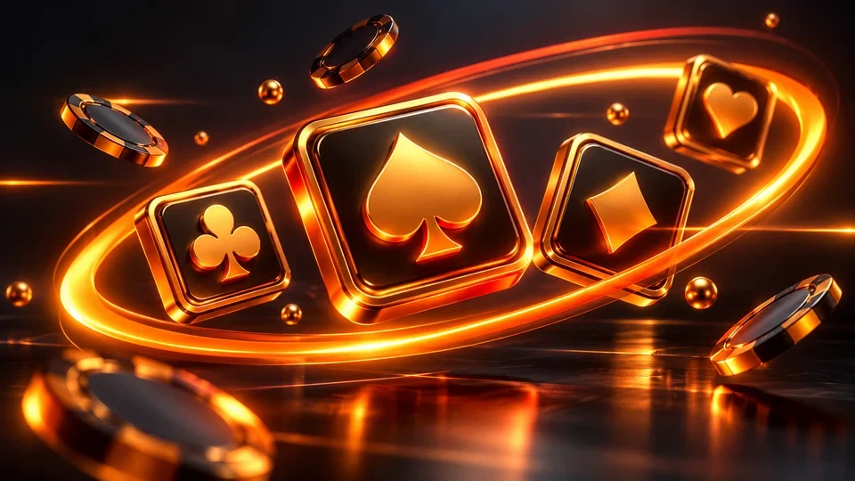 Orange orbital ring and amber game tiles on a dark surface