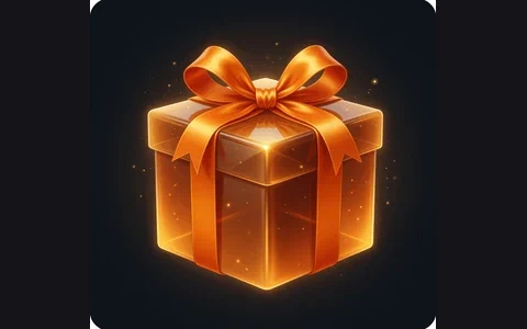 Amber gift box with an orange ribbon